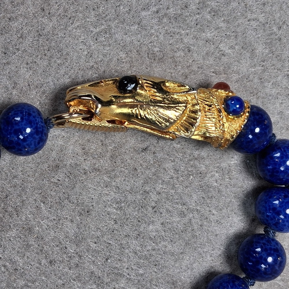 Les Bernard Lapis Lazuli Panther Bracelet Multi Gem Cabochon 8" Large Vintage - Picture 8 of 16